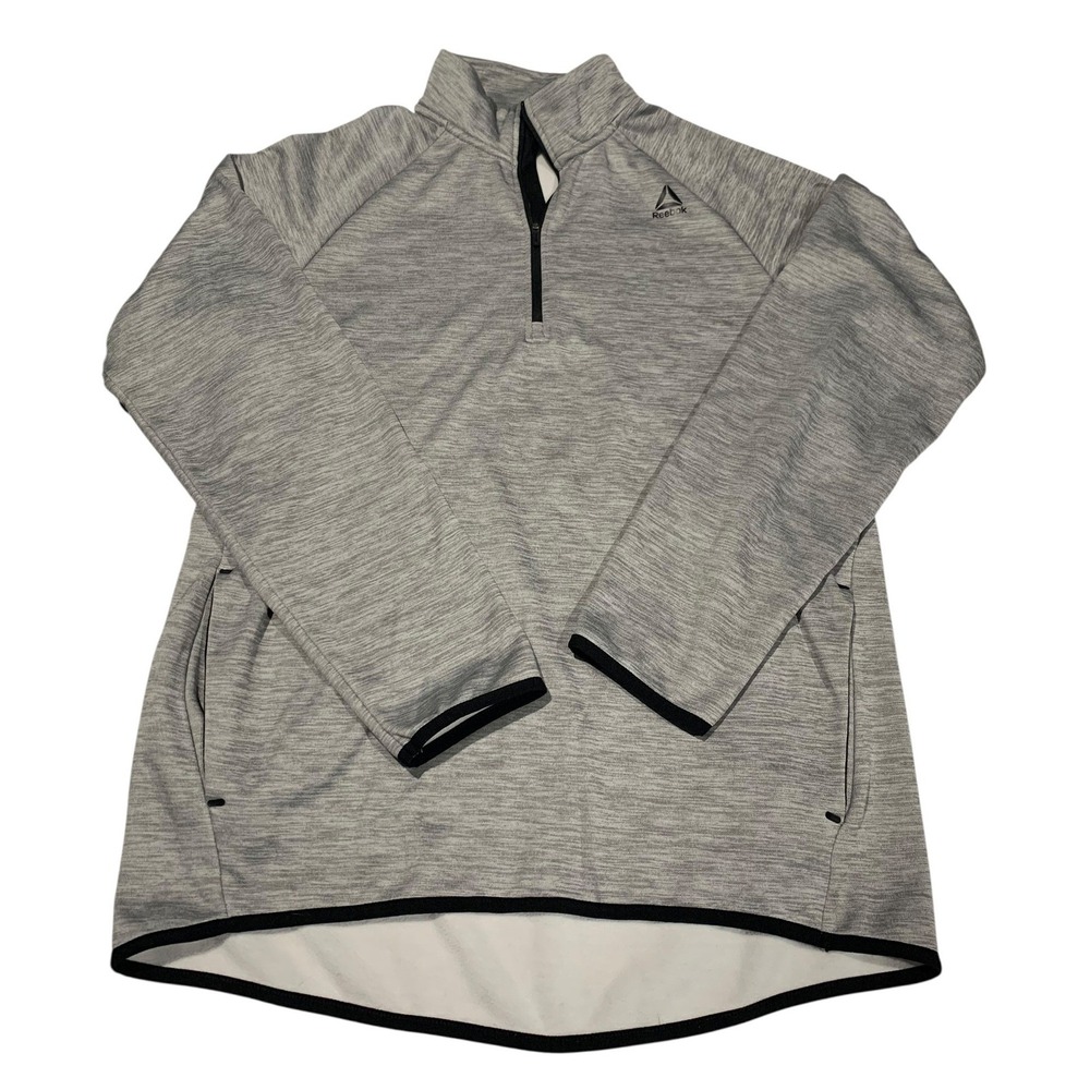Reebok Mens Quarter Zip Pullover Gray Space Dye Activewear Fleece Jacket Size M